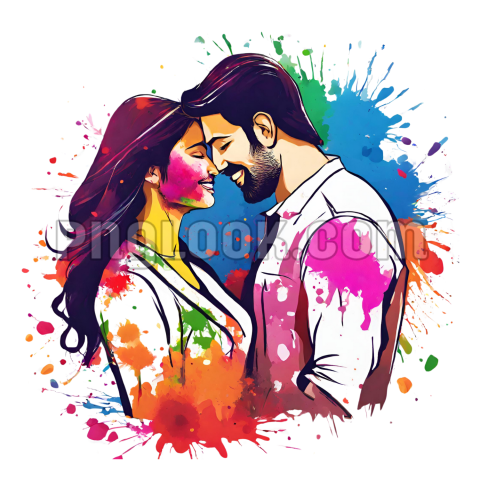 Beautiful Holi Indian couple drawing PNG image download